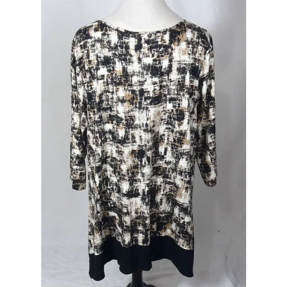J. Jill Tunic Top Brown Black Jersey Knit Scoop Neck Flared  Size Small‎